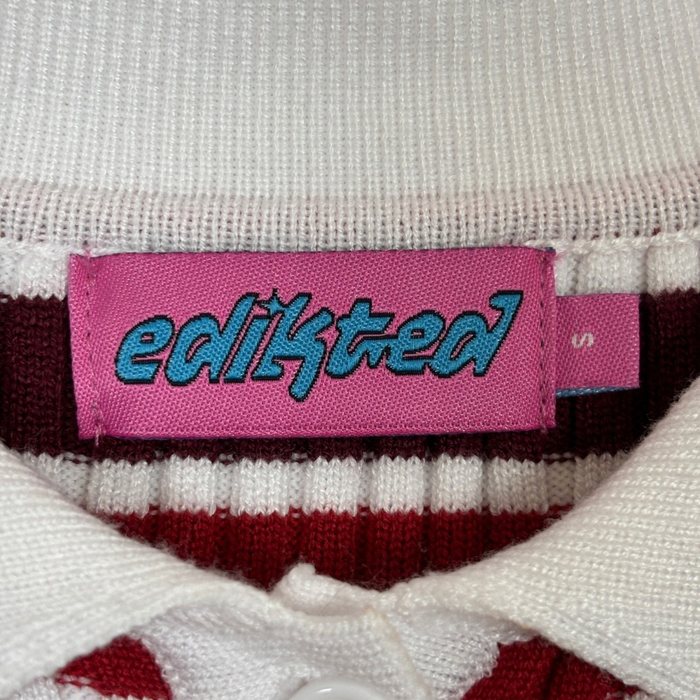 Edikted Striped Crop Top Womens S Red Ribbed Polo Y2K Retro Preppy Academia - Picture 11 of 12